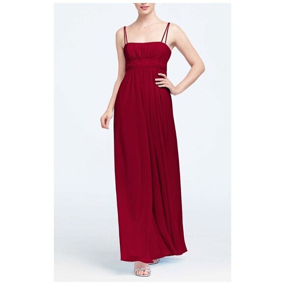 David's Bridal Spaghetti Strap Chiffon Dress with Beaded Empire #F12495 Red Sz 8 - Picture 1 of 12